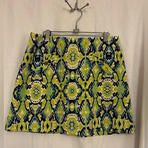 Pappagallo Navy & Green Paisley Casual Preppy Pull on Skort